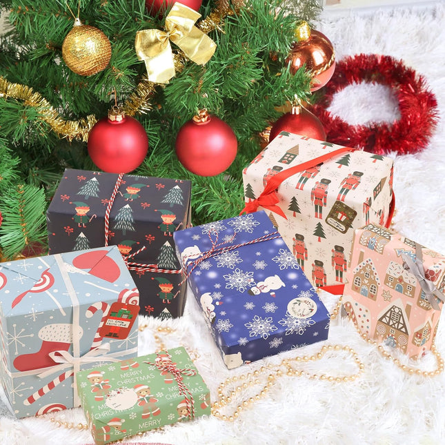 Christmas Snowman Precut Wrapping Sheets Set Flat Bulk Gift Wrap Paper with 2 Stickers, Pack of 12
