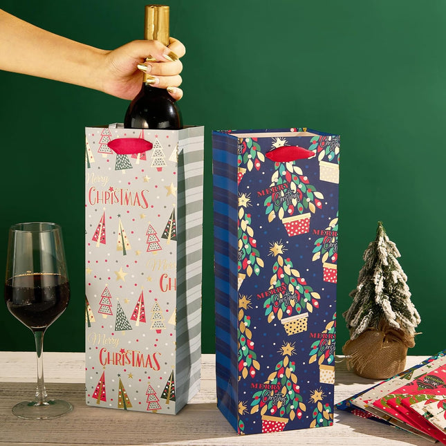 Posh Paper 14"x 4 ¾“ x 4“ Wine Gift Bags, Champagne Bottle Bags-12 Pcs