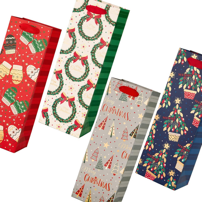 Posh Paper 14"x 4 ¾“ x 4“ Wine Gift Bags, Champagne Bottle Bags-12 Pcs