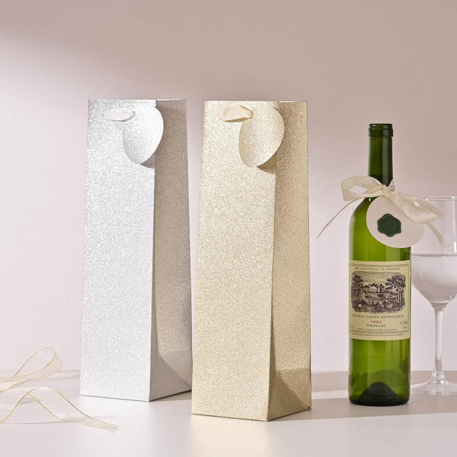 Posh Paper Champagne Wine Gift Bags, Wine Bottle Bags-12 Pcs, 13 3⁄4“ x 4“ x 4"