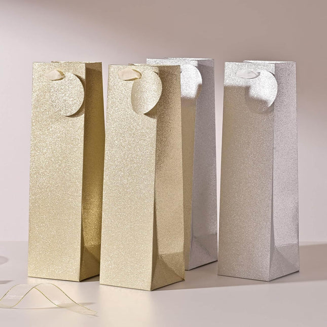 Posh Paper Champagne Wine Gift Bags, Wine Bottle Bags-12 Pcs, 13 3⁄4“ x 4“ x 4"