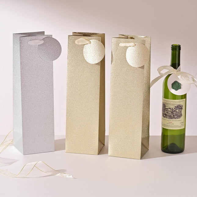 Posh Paper Champagne Wine Gift Bags, Wine Bottle Bags-12 Pcs, 13 3⁄4“ x 4“ x 4"