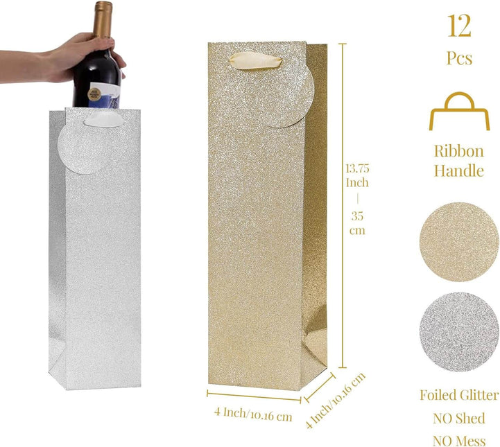 Posh Paper Champagne Wine Gift Bags, Wine Bottle Bags-12 Pcs, 13 3⁄4“ x 4“ x 4"