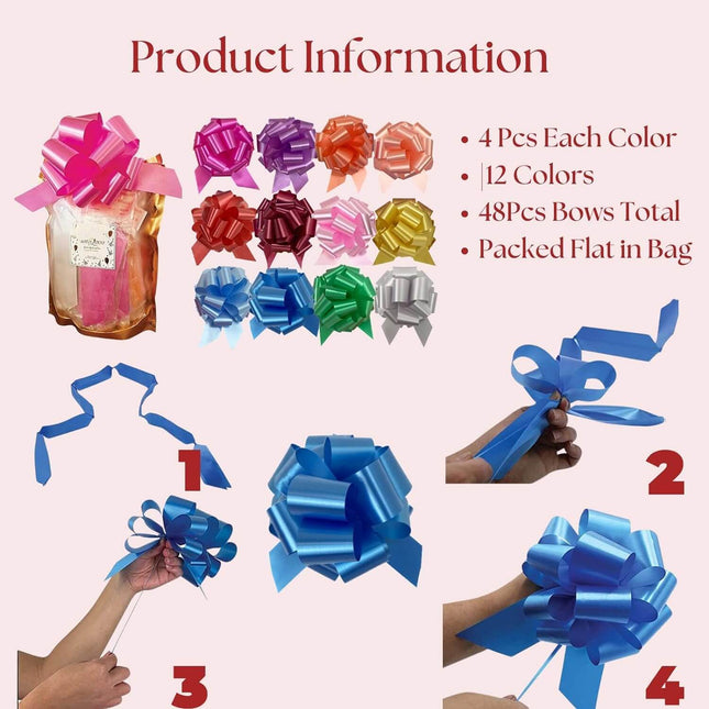 Posh Paper Ribbon Bows, Gift Pull Bows for Gift Wrapping, Pack of 48
