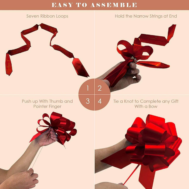 Posh Paper Ribbon Bows, Red Pink Gold Silver Gift Pull Bows, Pack of 48