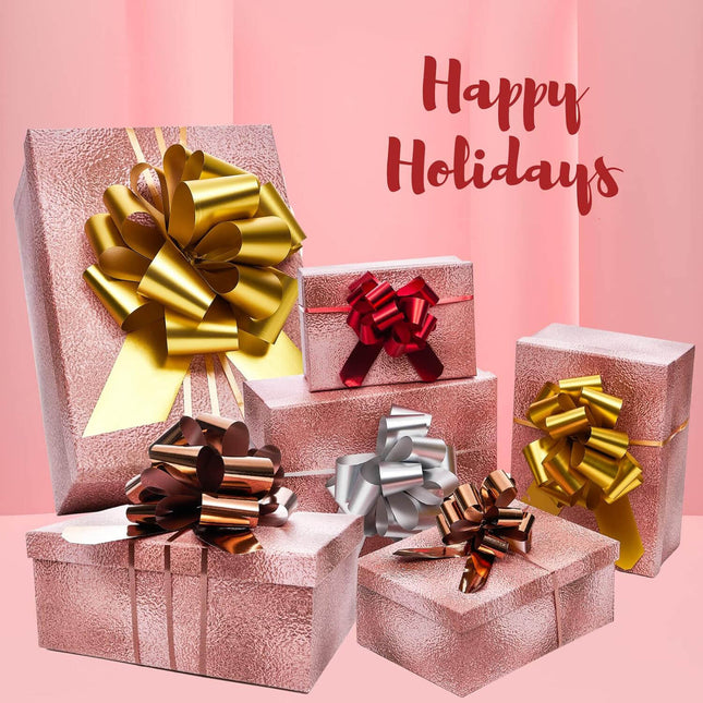 Posh Paper Ribbon Bows, Red Pink Gold Silver Gift Pull Bows, Pack of 48