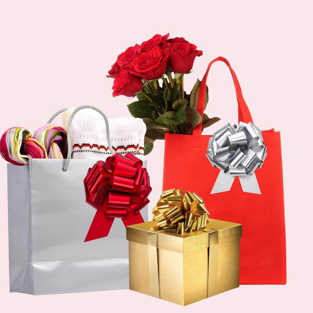 Posh Paper Ribbon Bows, Red Pink Gold Silver Gift Pull Bows, Pack of 48