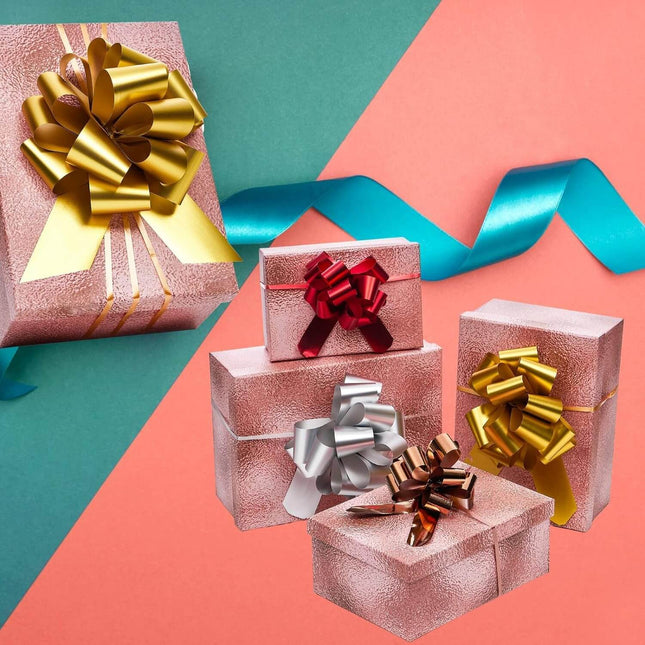 Posh Paper Ribbon Bows, Red Pink Gold Silver Gift Pull Bows, Pack of 48