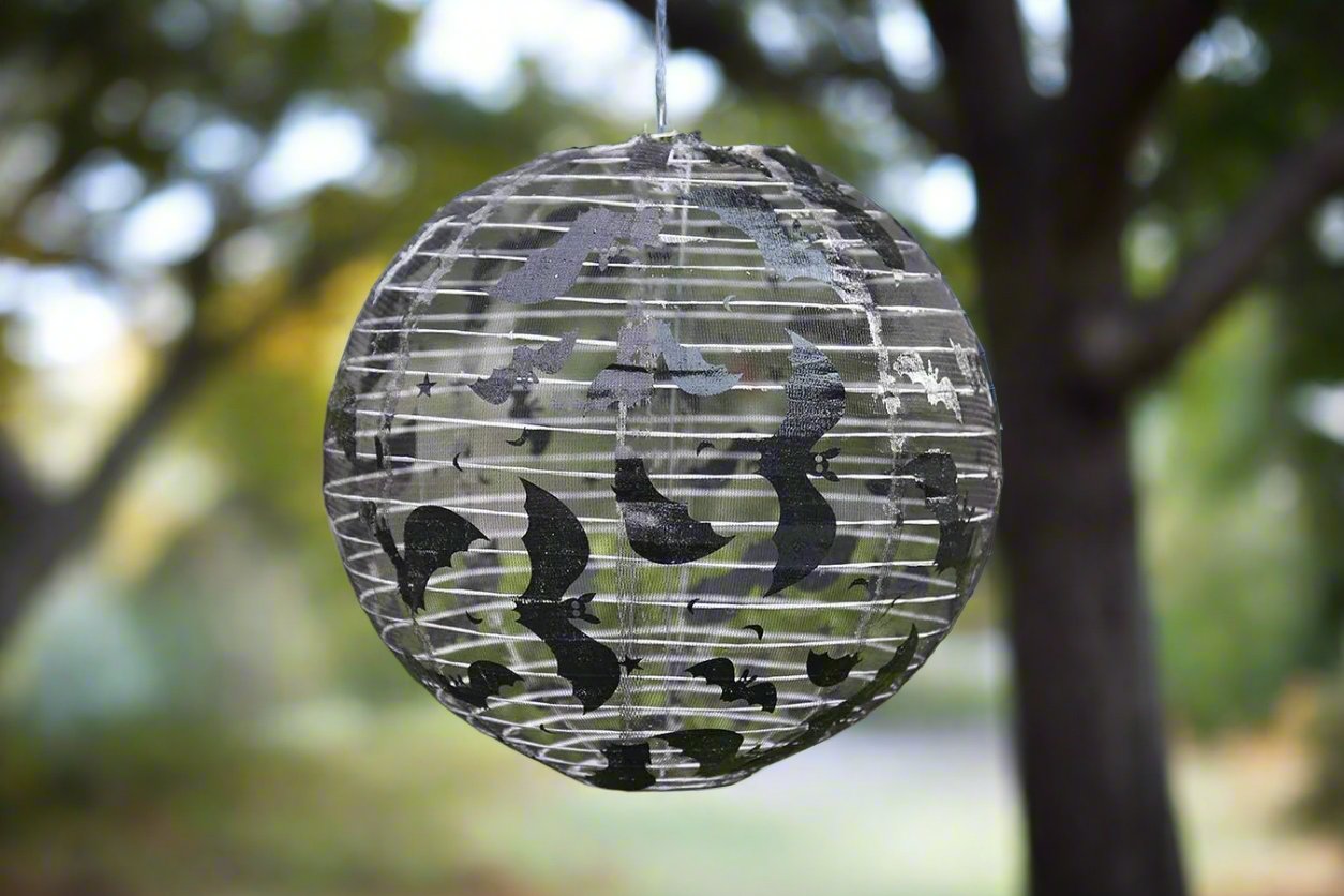 Black Lace Fabric Bat Print Halloween Lantern Set