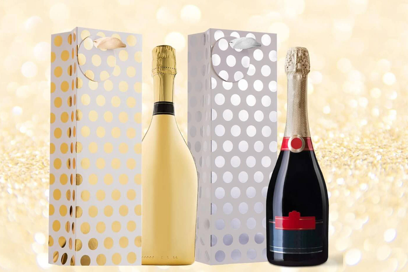 Posh Paper Wine Bottle Bags | Wine Gift Bags | Gold Silver Wine Bags
