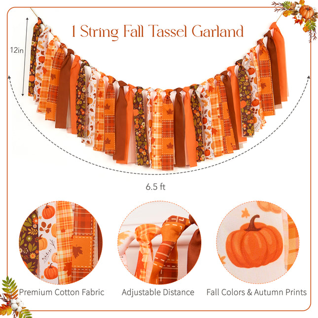 Fall Tassel Garland Vintage Plaid Pumpkin Harvest Decor 6.5 Ft Banner