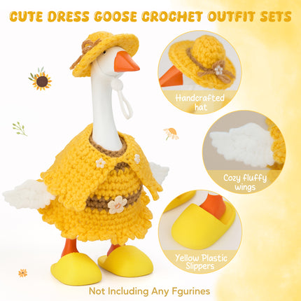 7 Inch Desk Goose Outfits 4 PCs, Handmade Crochet Hat Cape Dress & Yellow Plastic Slippers for Desktop Goose Statue Clothes Accessories Decor Gift