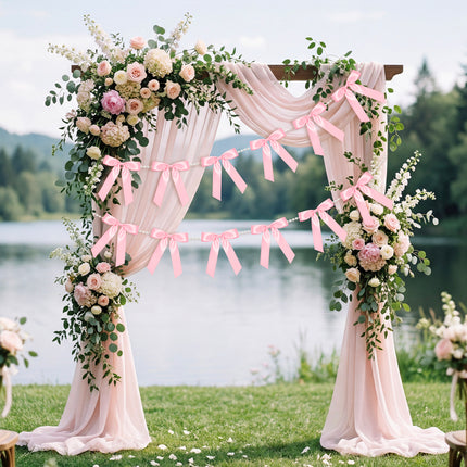 FLAIR GIFTS 2 Strings Coquette Pink Bow Garland Banner, 6.5ft Pearl Chain Pre-Strung Satin Ribbon for Soft Girl Aesthetic, Pink Birthday, Girl Baby Shower, Valentine’s Day & Preppy Room Decor
