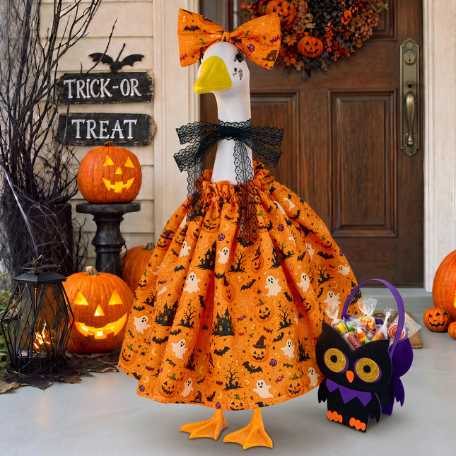 FLAIR GIFTS Halloween Orange Dress Porch Goose Outfits for 23 Inch Lawn Statue - Outdoor Yard Garden Lawn Autumn Decor Costume