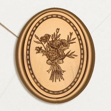 31mm Bronze Gold Vintage Frame Bouquet Wax Seal Stickers - 50pcs Round Edge