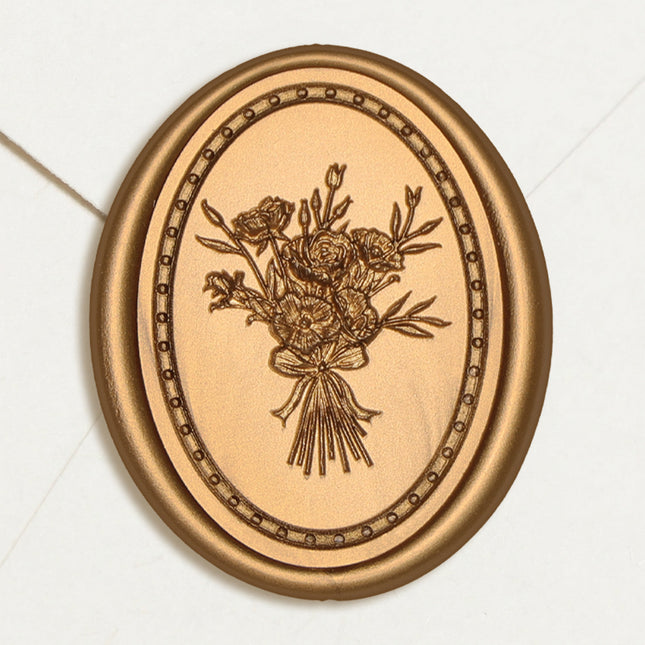 31mm Bronze Gold Vintage Frame Bouquet Wax Seal Stickers - 50pcs Round Edge