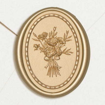 31mm Matte Gold Vintage Frame Bouquet Wax Seal Stickers - 50pcs Round Edge
