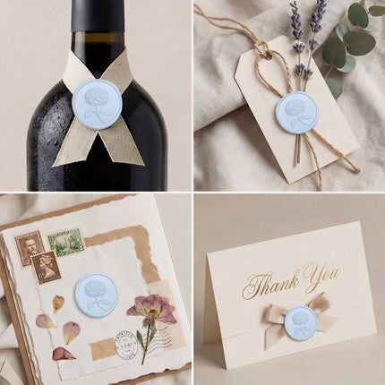 30mm Light Blue 3D Hydrangea Flower Wax Seal Stickers - 50pcs Round Edge