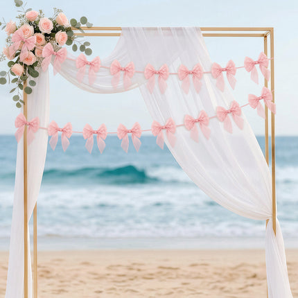 FLAIR GIFTS 1-String 6.5ft Pink Bows Garland Banner, 6 Pcs Pre-Strung Bow Party Decorations for Coquette Birthday, Bachelorette Party, Girly Pink Party Supplies, Baby Shower, Bridal Shower