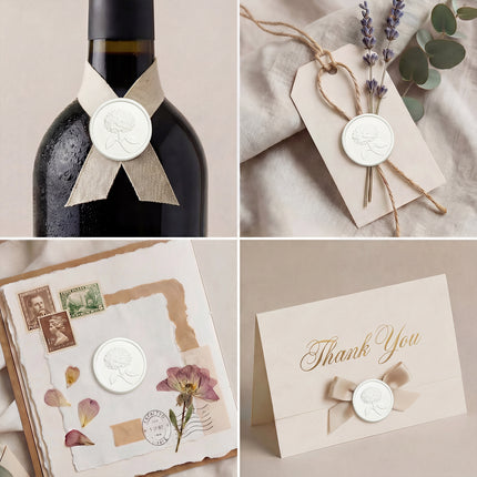 30mm White 3D Hydrangea Flower Wax Seal Stickers - 50pcs Round Edge