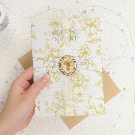 31mm Matte Gold Vintage Frame Bouquet Wax Seal Stickers - 50pcs Round Edge