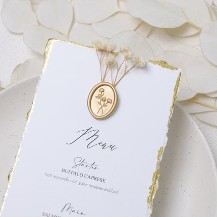 30mm Matte Gold 3D Flower Wax Seal Stickers - 50pcs Oval Edge