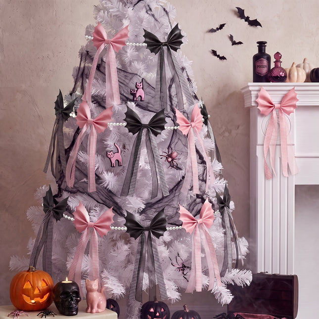 FLAIR GIFTS 6.5ft Halloween Bat Bow Pearl Garland, Black & Pink Decor