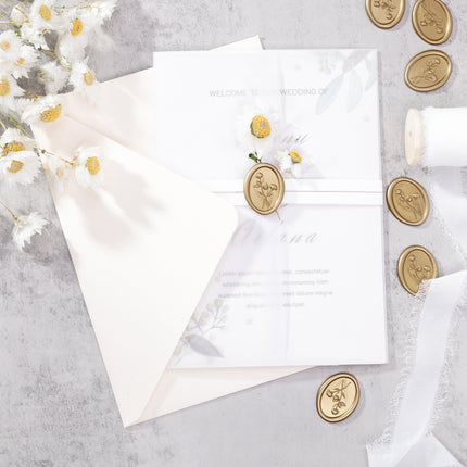 30mm Matte Gold 3D Flower Wax Seal Stickers - 50pcs Oval Edge