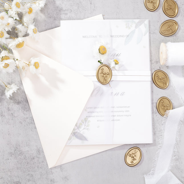 30mm Matte Gold 3D Flower Wax Seal Stickers - 50pcs Oval Edge
