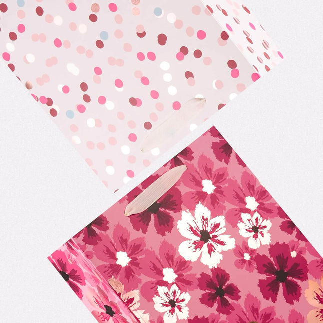 12Pcs Floral Polka Dot Large Gift Bags Bulk with Tissue Paper