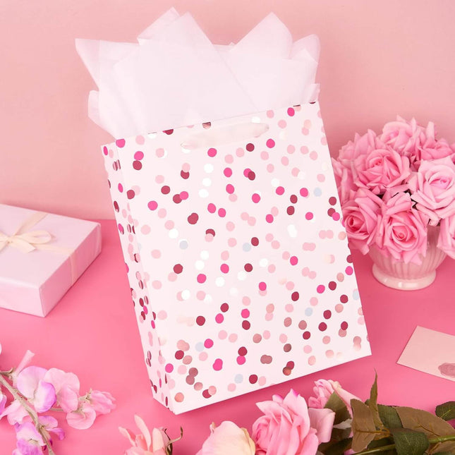 12Pcs Floral Polka Dot Large Gift Bags Bulk with Tissue Paper