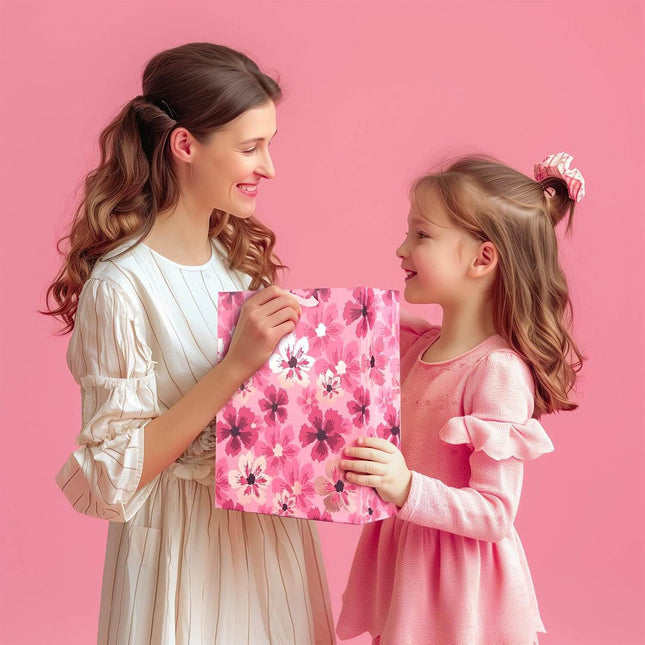 12Pcs Floral Polka Dot Large Gift Bags Bulk with Tissue Paper