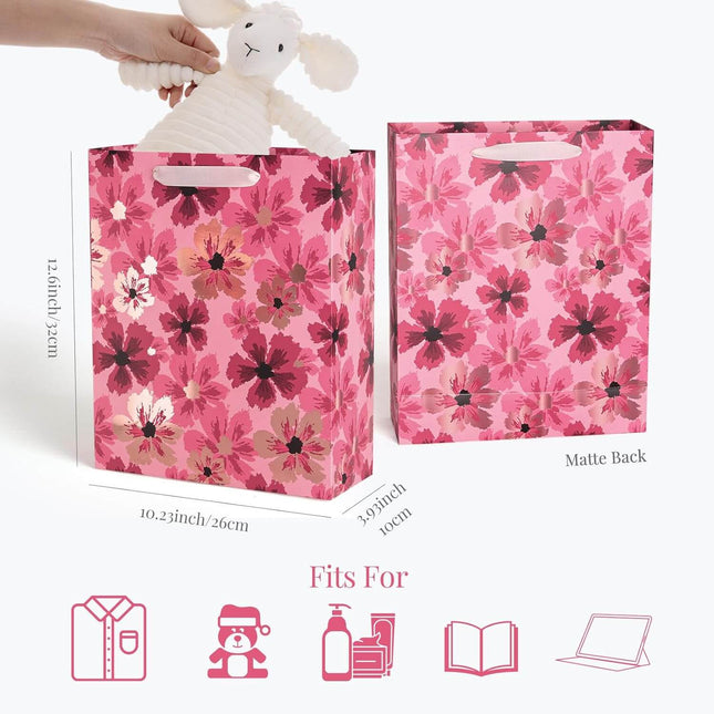 12Pcs Floral Polka Dot Large Gift Bags Bulk with Tissue Paper