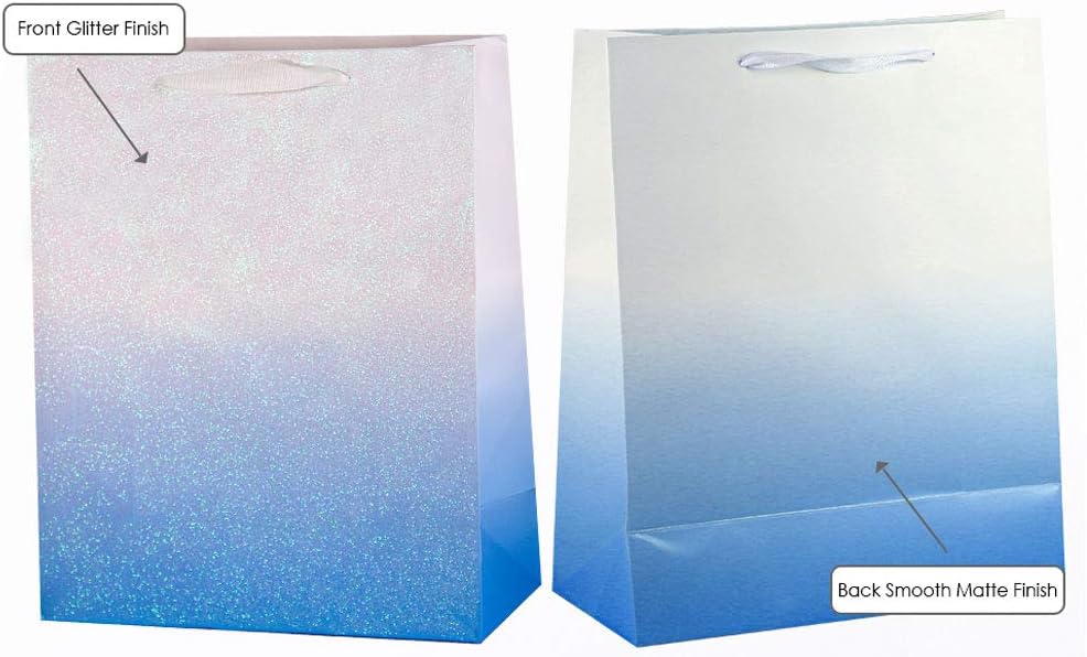 12Pcs Ombre Blue Medium Gift Bags with 24 Tissue Paper