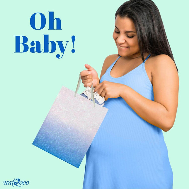 12Pcs Ombre Blue Medium Gift Bags with 24 Tissue Paper