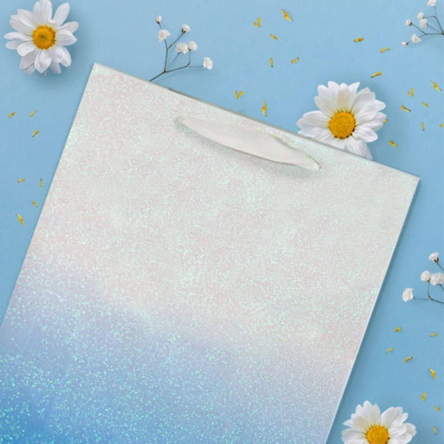 12Pcs Ombre Blue Medium Gift Bags with 24 Tissue Paper
