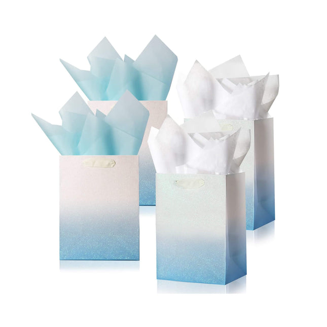 12Pcs Ombre Blue Medium Gift Bags with 24 Tissue Paper