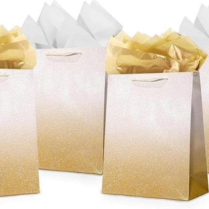12Pcs Ombre Gold Medium Gift Bags with 24 Tissue Paper