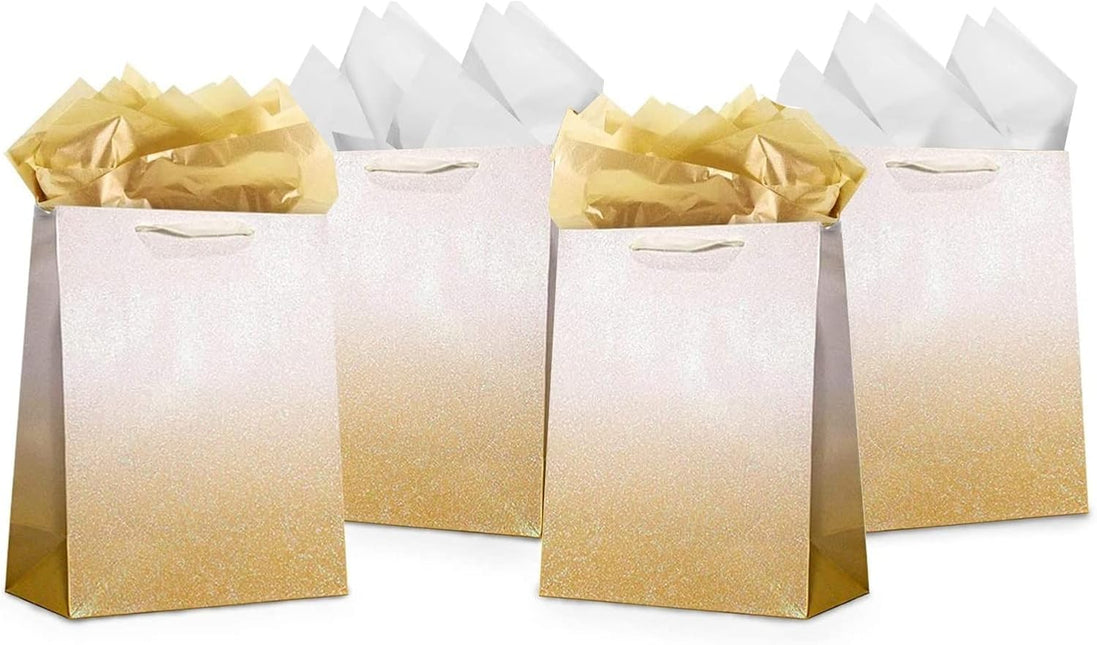 12Pcs Ombre Gold Medium Gift Bags with 24 Tissue Paper