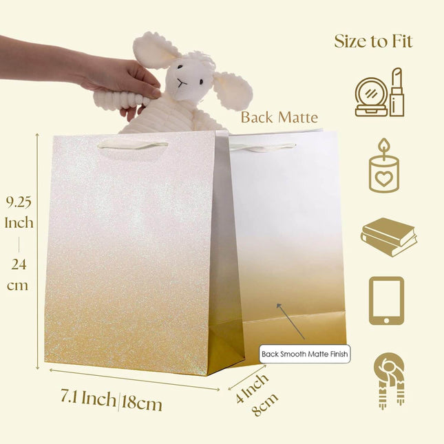 12Pcs Ombre Gold Medium Gift Bags with 24 Tissue Paper