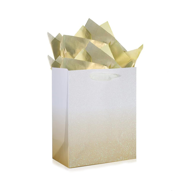 12Pcs Ombre Gold Medium Gift Bags with 24 Tissue Paper