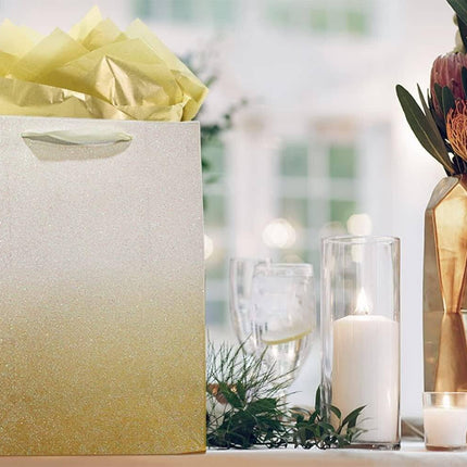 12Pcs Ombre Gold Medium Gift Bags with 24 Tissue Paper