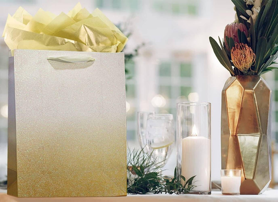 12Pcs Ombre Gold Medium Gift Bags with 24 Tissue Paper