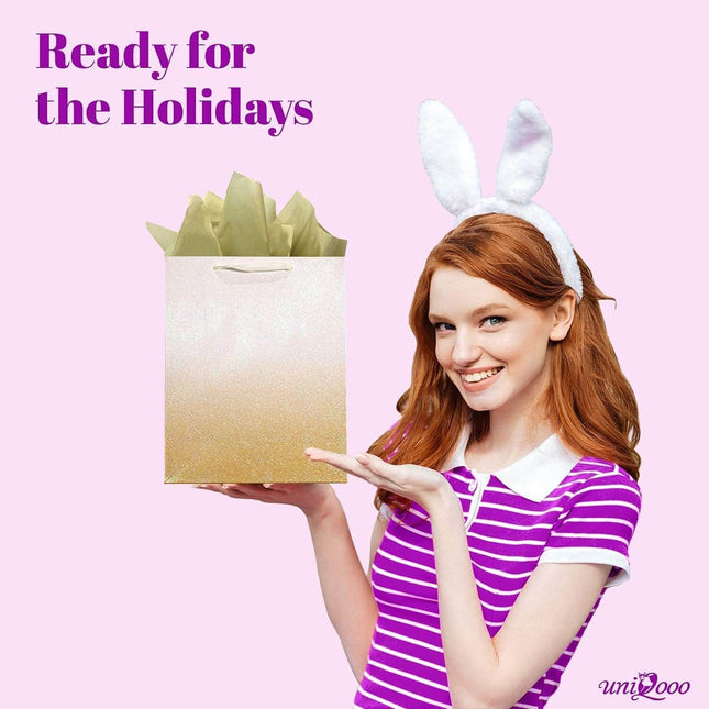 12Pcs Ombre Gold Medium Gift Bags with 24 Tissue Paper