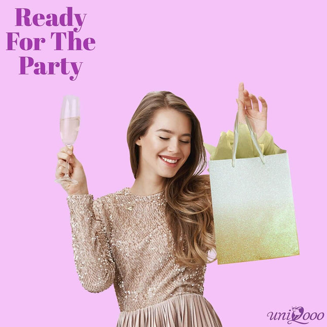 12Pcs Ombre Gold Medium Gift Bags with 24 Tissue Paper