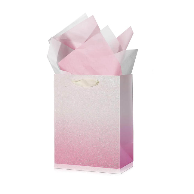 12Pcs Ombre Pink Medium Gift Bags with 24 Tissue Paper