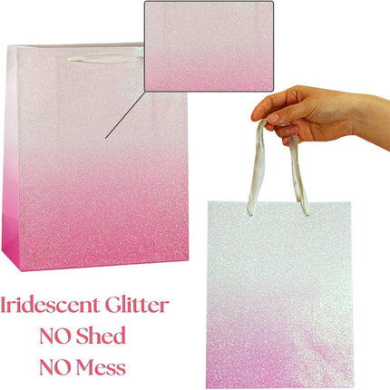 12Pcs Ombre Pink Medium Gift Bags with 24 Tissue Paper