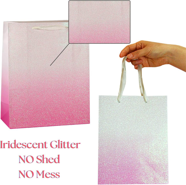 12Pcs Ombre Pink Medium Gift Bags with 24 Tissue Paper