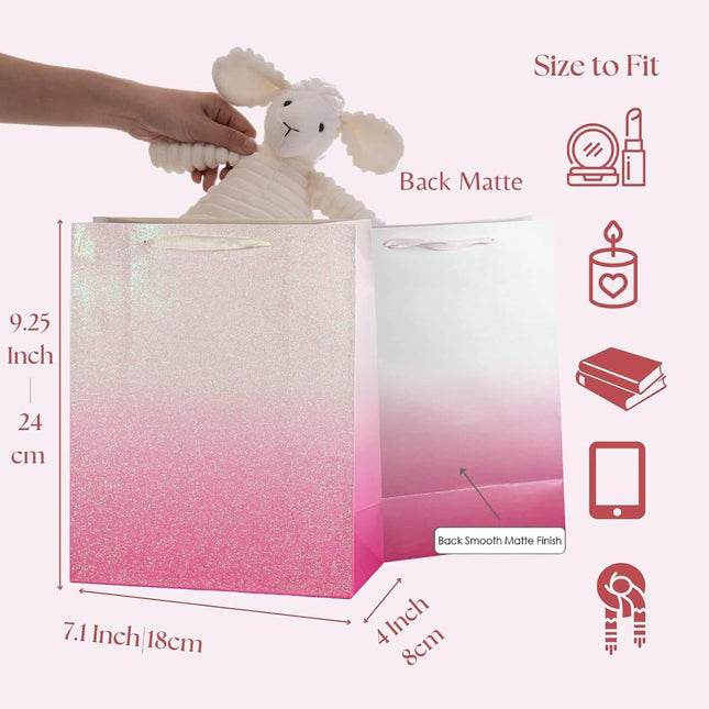 12Pcs Ombre Pink Medium Gift Bags with 24 Tissue Paper