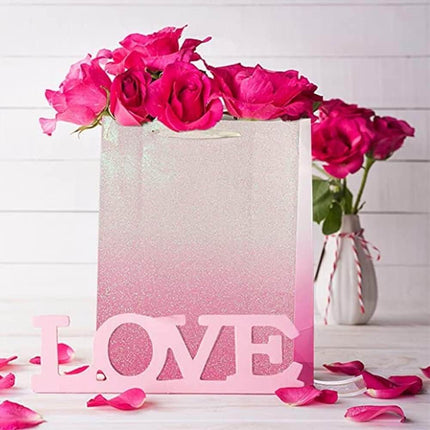 12Pcs Ombre Pink Medium Gift Bags with 24 Tissue Paper